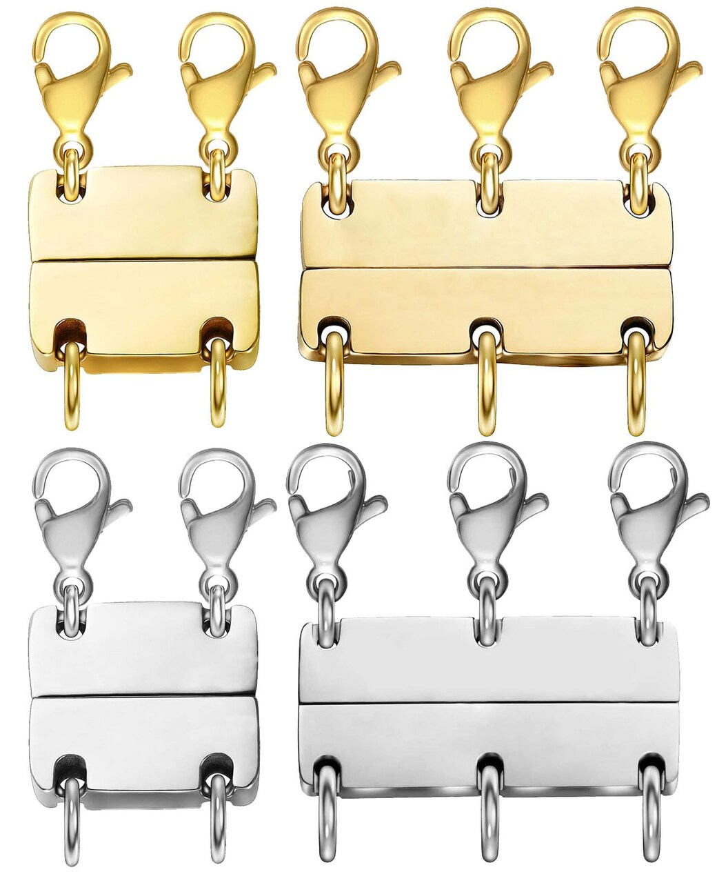 Necklace Layering Clasp Jewelry Separators Gold and Silver Magnetic Multiple Necklace Clasp for Women Layered Look (4pcs Gold + Silver)